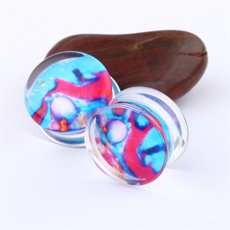Pair Acrylic Flesh Tunnel Ear Plug Stretcher Double Saddle Flared Gauge Expander