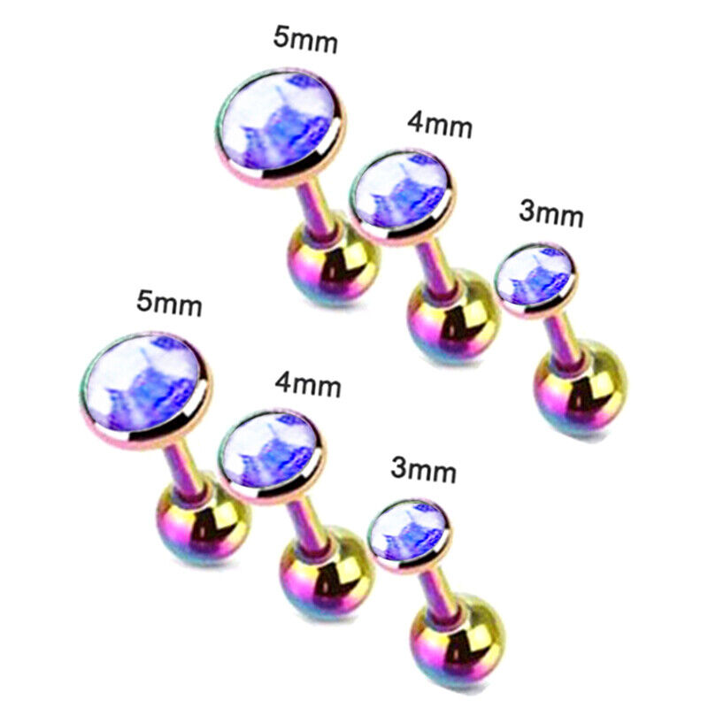 6pcs Flat Gem Multicolour Cartilage Upper Ear Stud Set Tragus Helix Top Piercing
