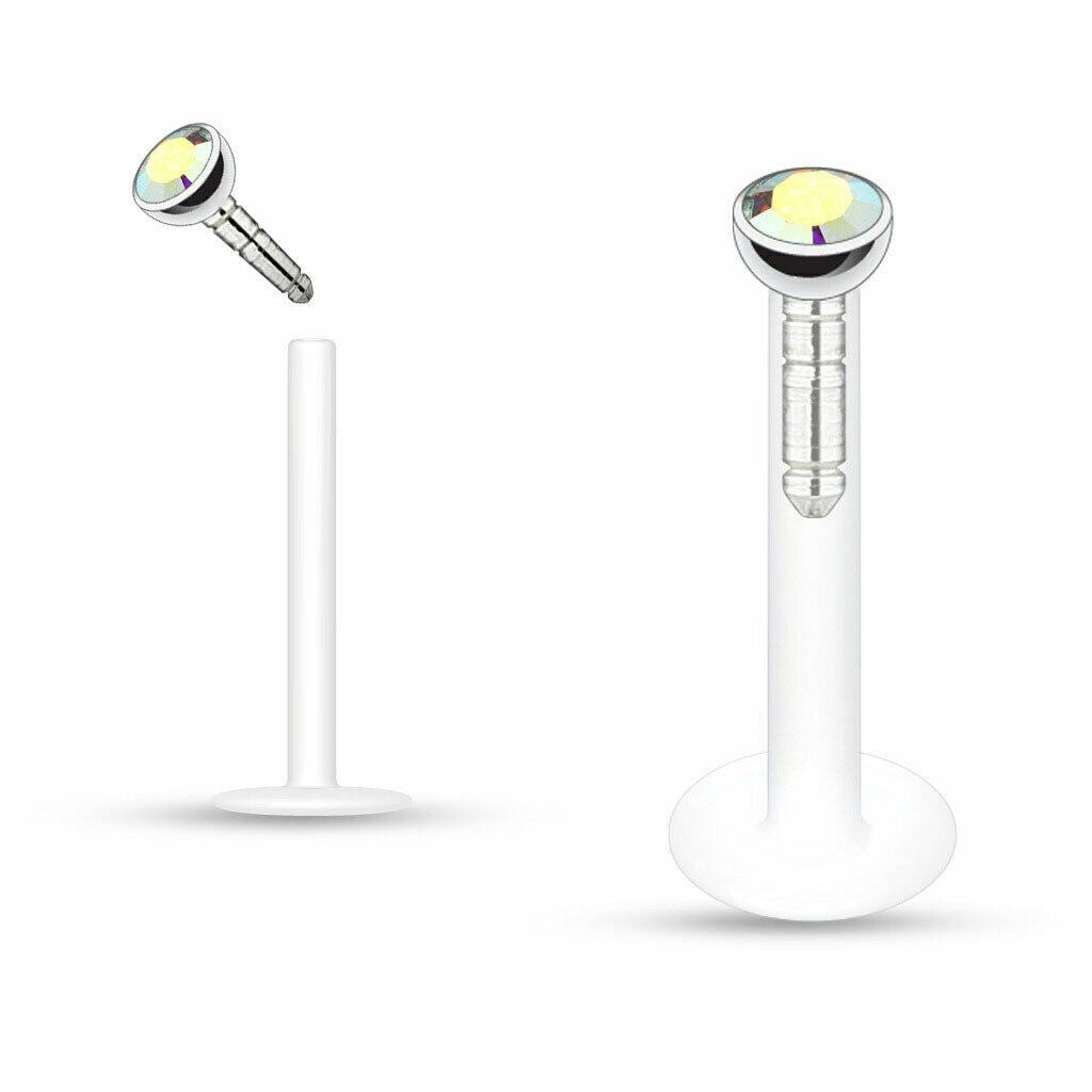 2X Internal Thread Crystal Ball Lip Monroe Labret Tragus 6/8/10mm Bar Piercing