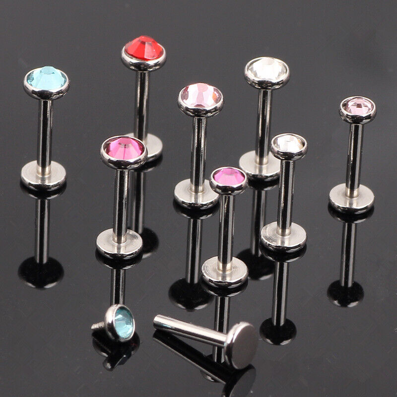 2pc Internally Threaded 3mm 4mm Crystal Ball Lip Bar Labret Tragus Stud Piercing