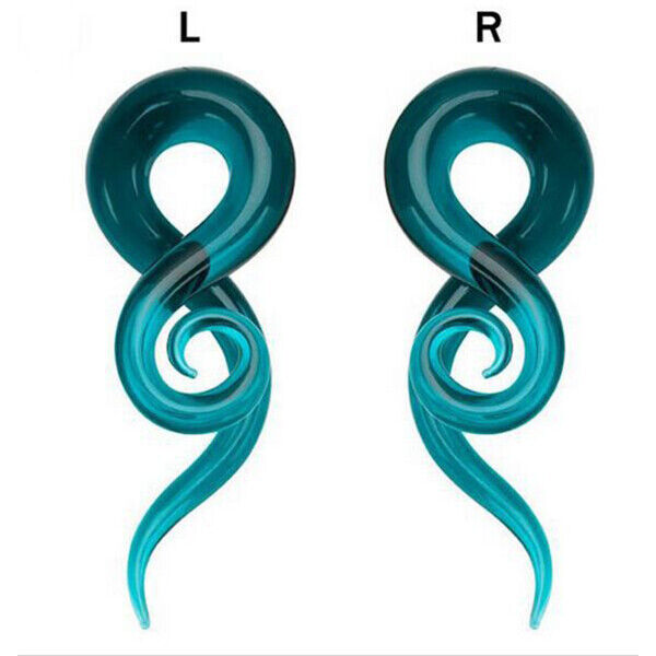 Pair Colorful Snail Spiral Glass Hook Taper Ear Plug Earring Expander Stretcher