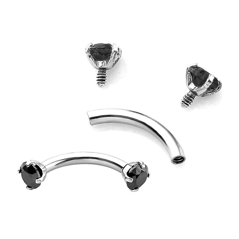 2X Zircon Curved Eyebrow Bar Internally Threaded Barbell Ring Helix Ear Piercing