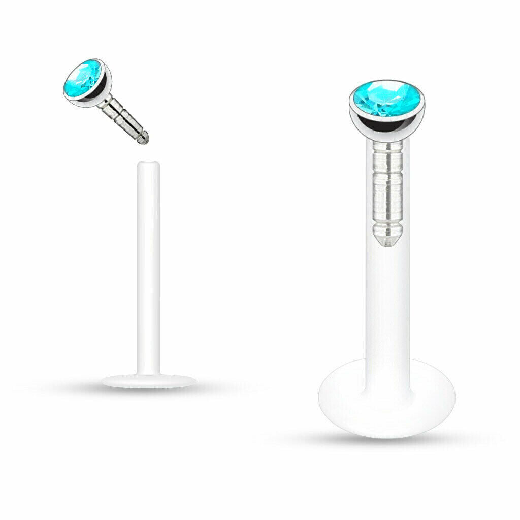 2X Internal Thread Crystal Ball Lip Monroe Labret Tragus 6/8/10mm Bar Piercing