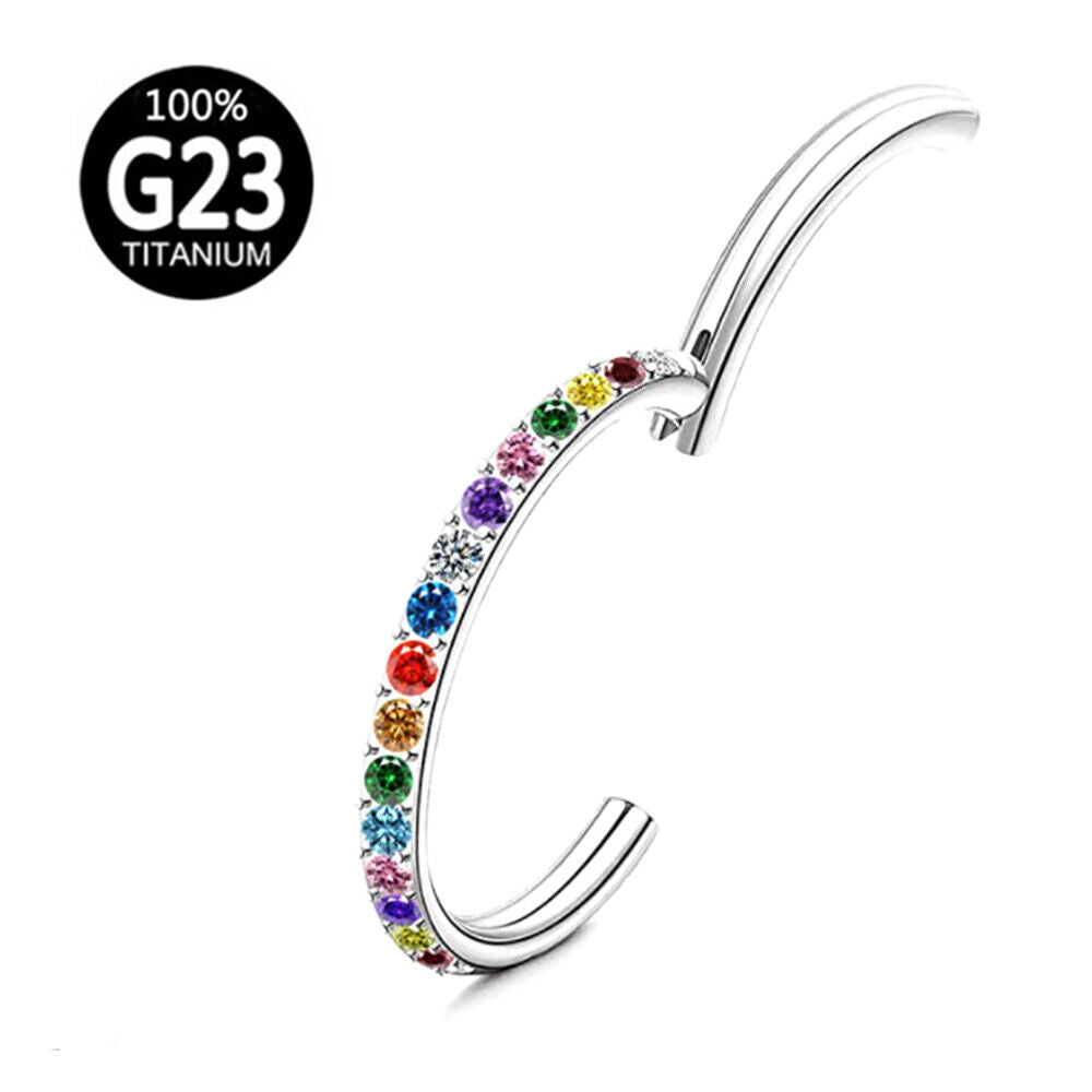 G23 Titanium Steel Multi-colour Zircon Nose Ring Hinge Septum Hoop Ear Piercing