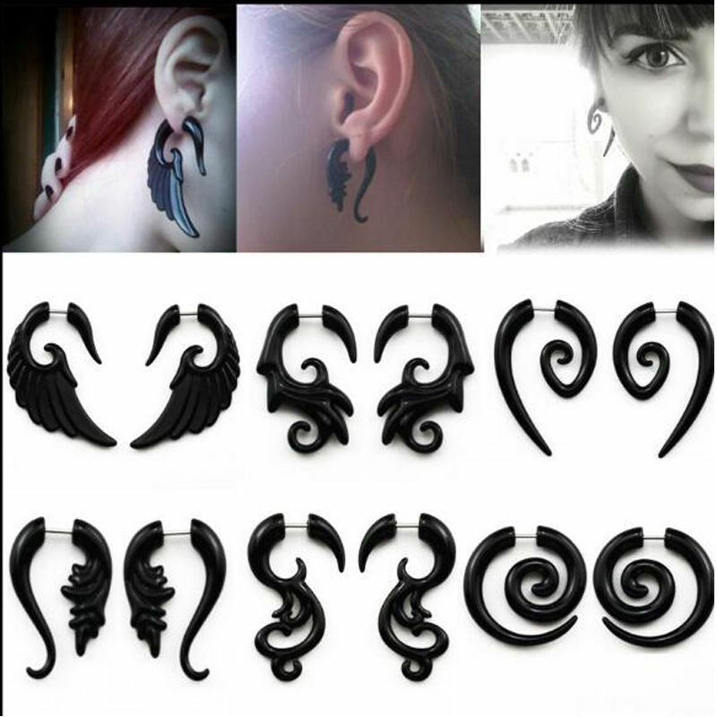 2pc Acrylic Spiral Horn Earring Gauge Fake Cheater Stretcher Ear Plug Piercing