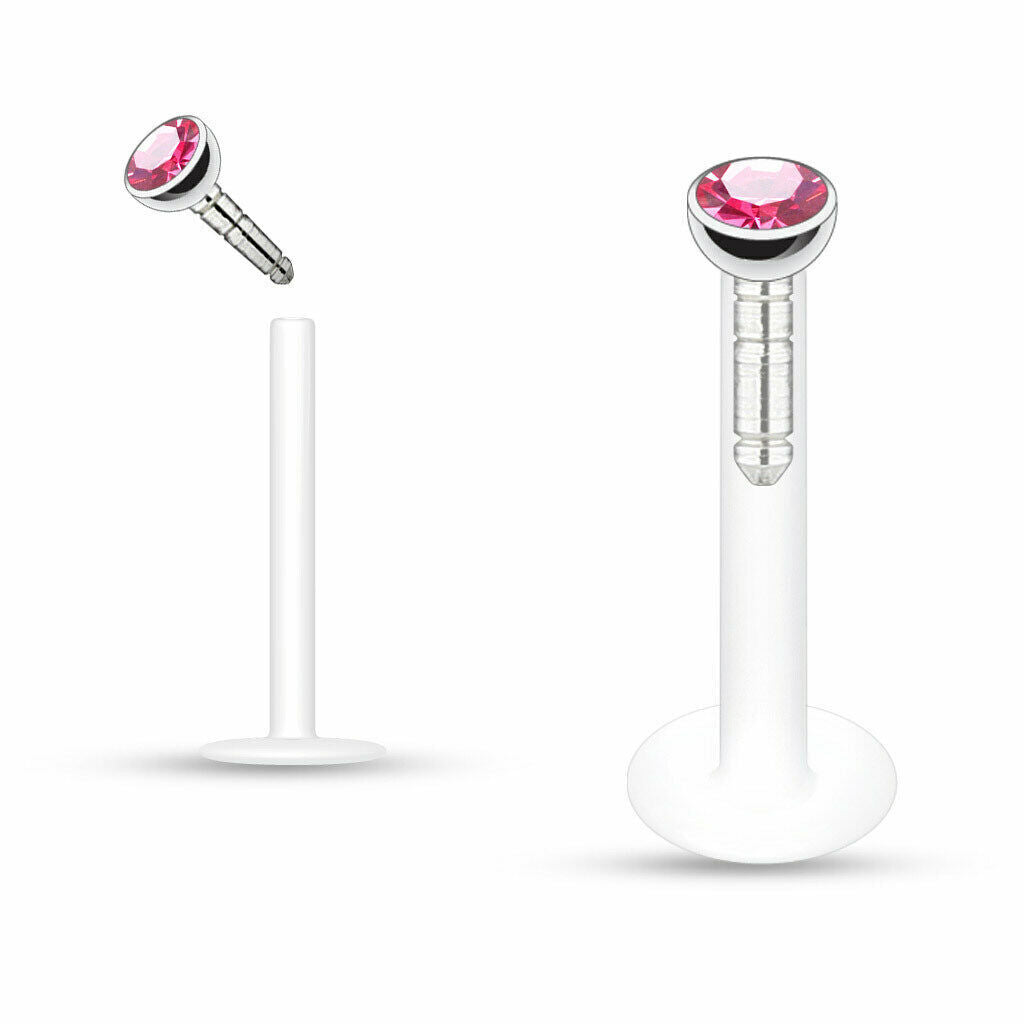2X Internal Thread Crystal Ball Lip Monroe Labret Tragus 6/8/10mm Bar Piercing