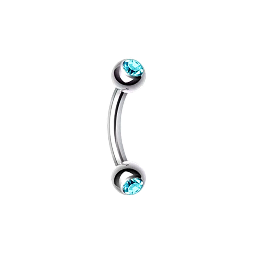 2PC Surgical Steel Crystal Ball Barbell Curved Eyebrow Ring Tragus Ear Piercing