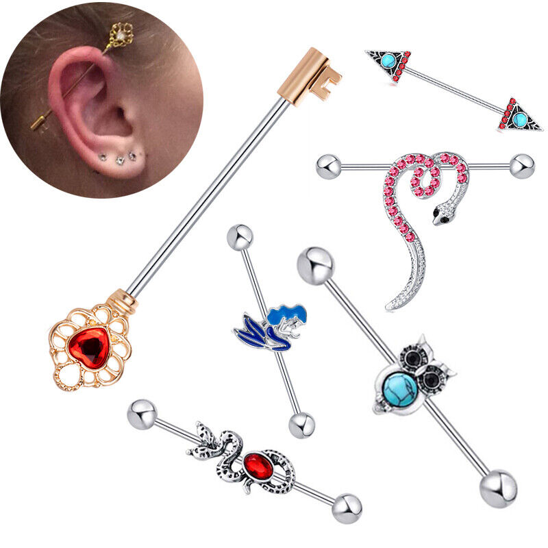 Surgical Steel Industrial Scaffold Bar Gem Opal Turquoise Ear Barbell Piercing A