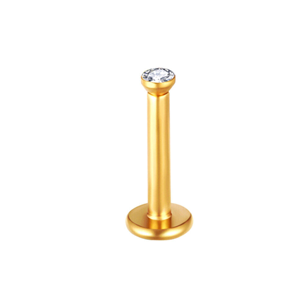 2X Gold Internal Thread Labret Monroe Tragus Cartilage Piercing Lip Ear Gem Ring