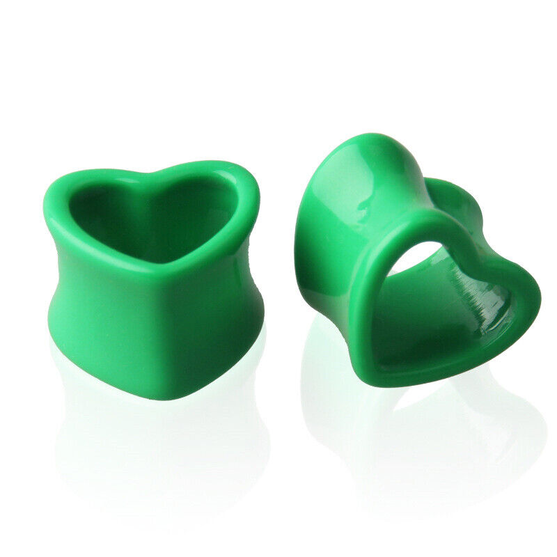 2pc Punk Acrylic Heart Double Flare Saddle Flesh Tunnel Ear Plug Gauge Stretcher