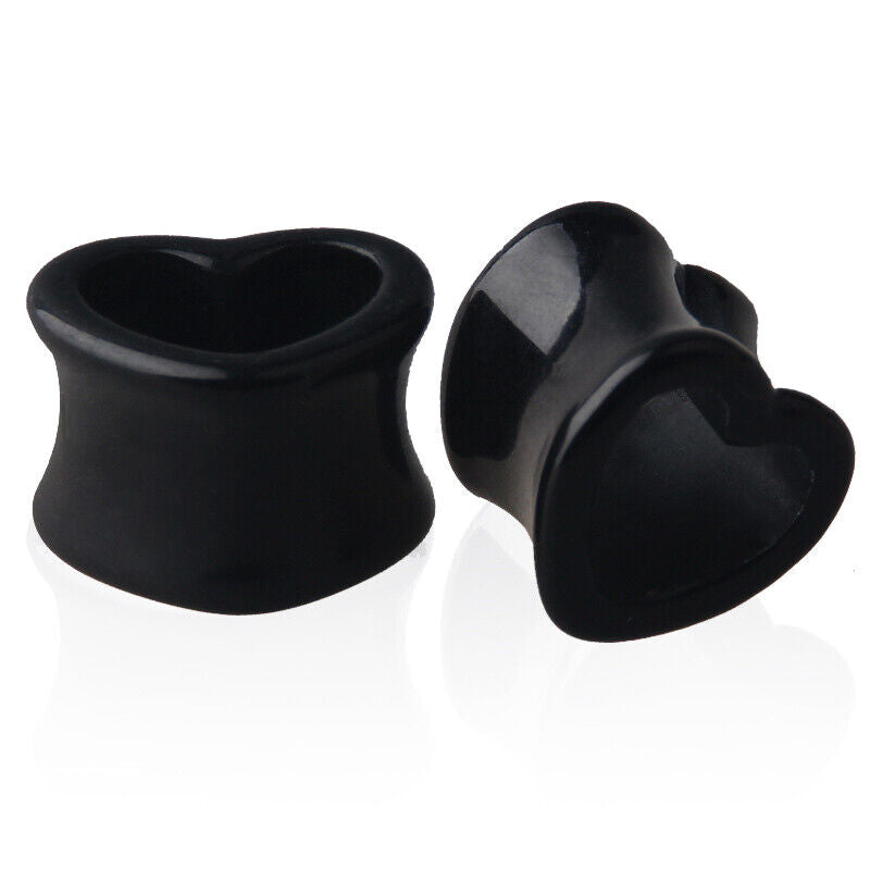 2pc Punk Acrylic Heart Double Flare Saddle Flesh Tunnel Ear Plug Gauge Stretcher