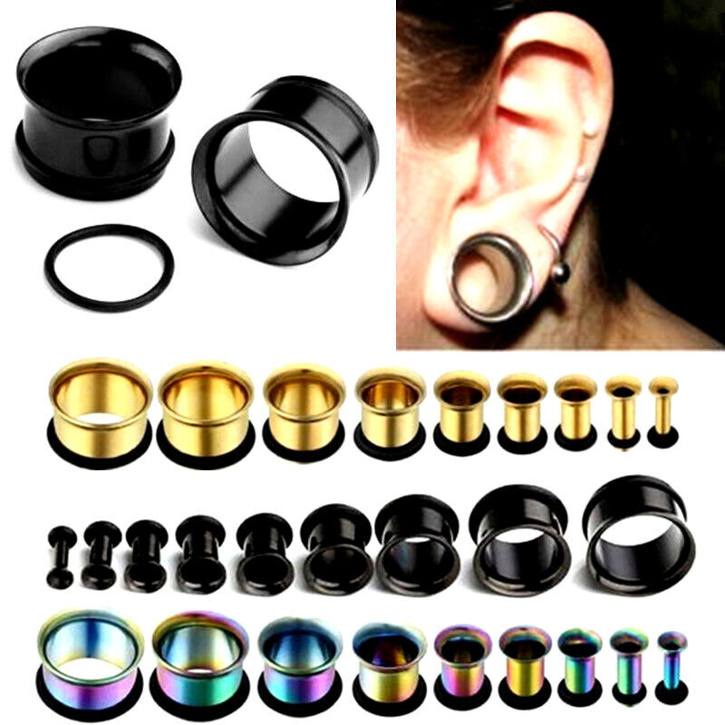 Pair Surgical Steel Ear Plug O-Ring Hoop Flesh Tunnel Expander Trumpet 3mm-14mm
