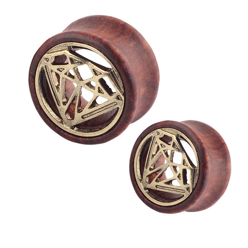 1 Pair Hollow Wood LOGO Double Saddle Ear Plug Flesh Tunnel Stretcher Expander