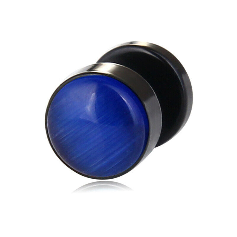 2PC Titanium Steel Stone Fake Cheater Ear Plug Earring Stud Stretcher Cat's Eye