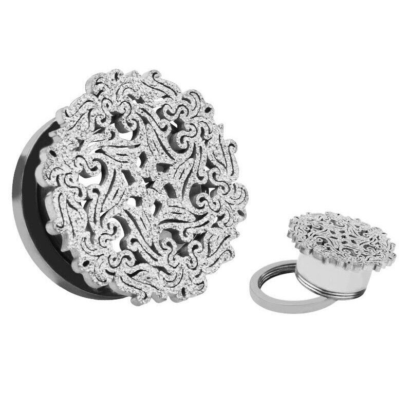 2X Steel Flesh Tunnel Frosted Flower Tree Ear Plug Stretcher Screw Fit 6mm-16mm