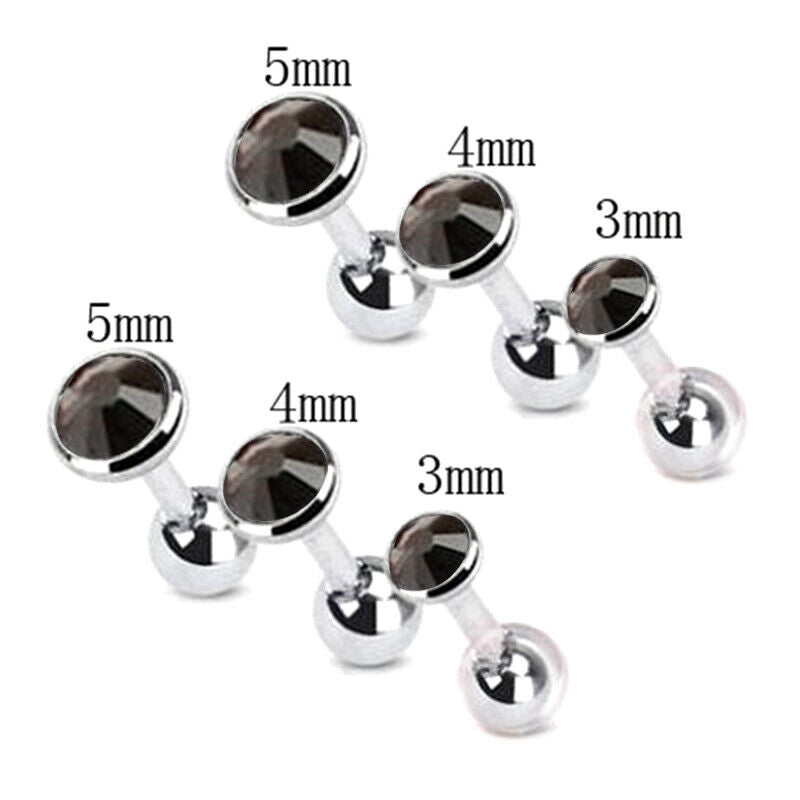 6pcs Flat Gem Multicolour Cartilage Upper Ear Stud Set Tragus Helix Top Piercing