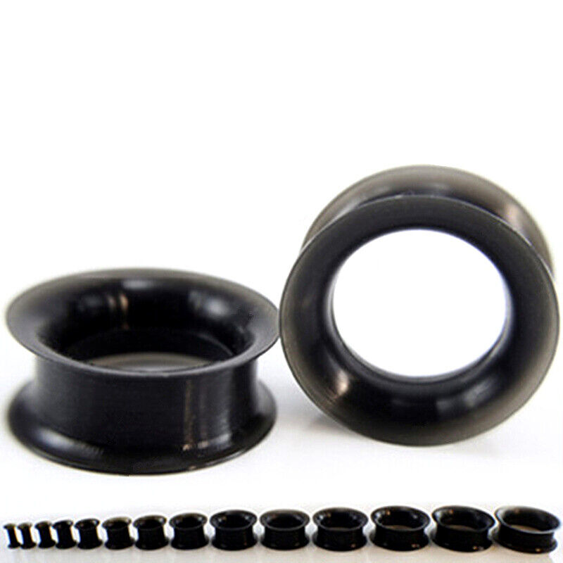 2pc Black Flesh Tunnel Silicone Ear Plug Stretcher Double Flared Expander 4-25mm
