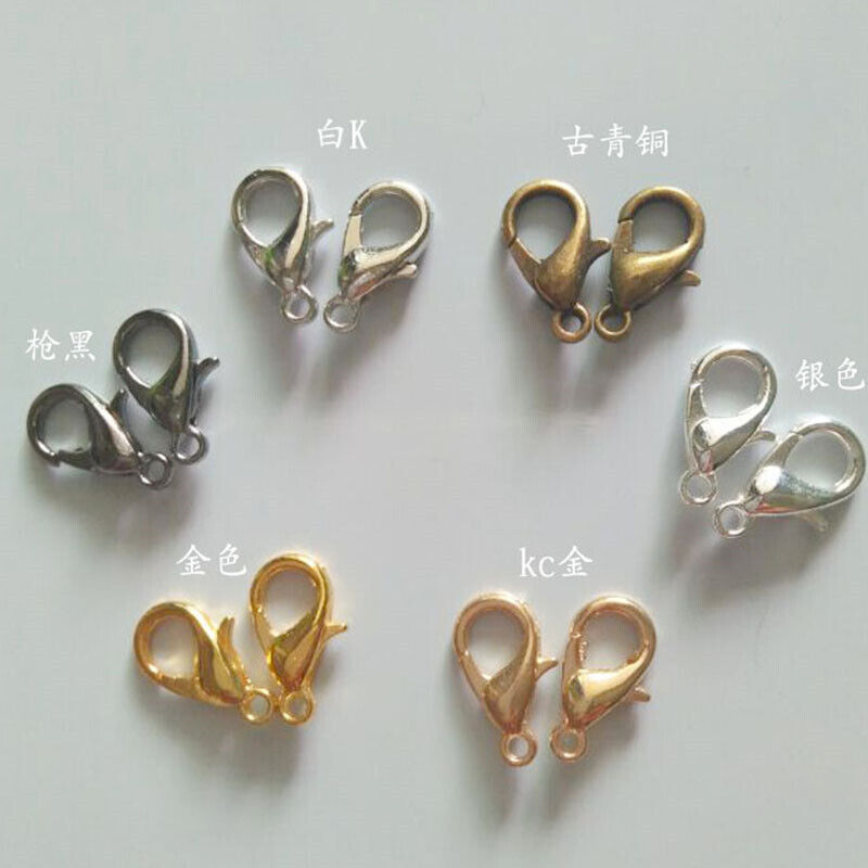 50X 10/12mm Gold Silver Lobster Clasp Fasteners Claw DIY for Bracelet Necklace
