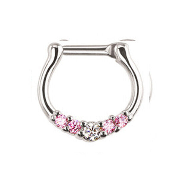 Crystal Zircon Stud Nose Ring Surgical Steel Bar Septum Hanger Clip Piercing 16g