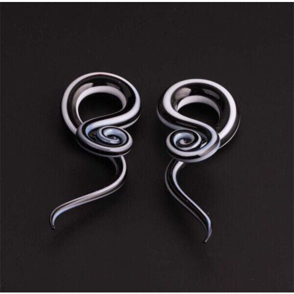 PAIR WOMEN SNAIL SPIRAL GLASS HOOK TAPER EAR PLUG EARRING EXPANDER STRETCHER