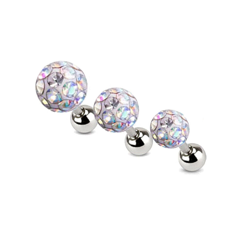 Set 3/4/5mm Surgical Steel Crystal Cartilage Bar Tragus Helix Ear Stud Piercing