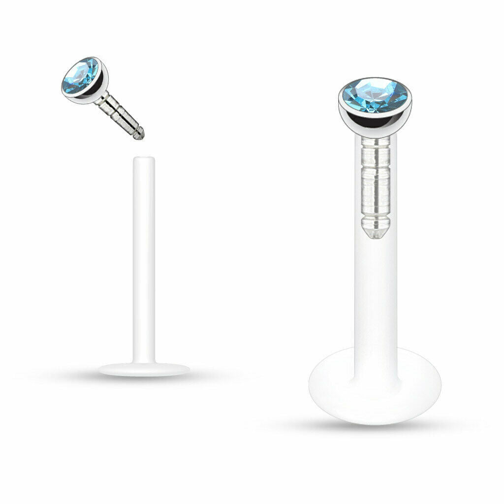 2X Internal Thread Crystal Ball Lip Monroe Labret Tragus 6/8/10mm Bar Piercing