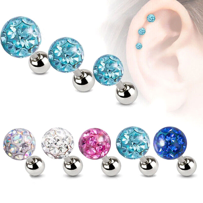 Set 3/4/5mm Surgical Steel Crystal Cartilage Bar Tragus Helix Ear Stud Piercing