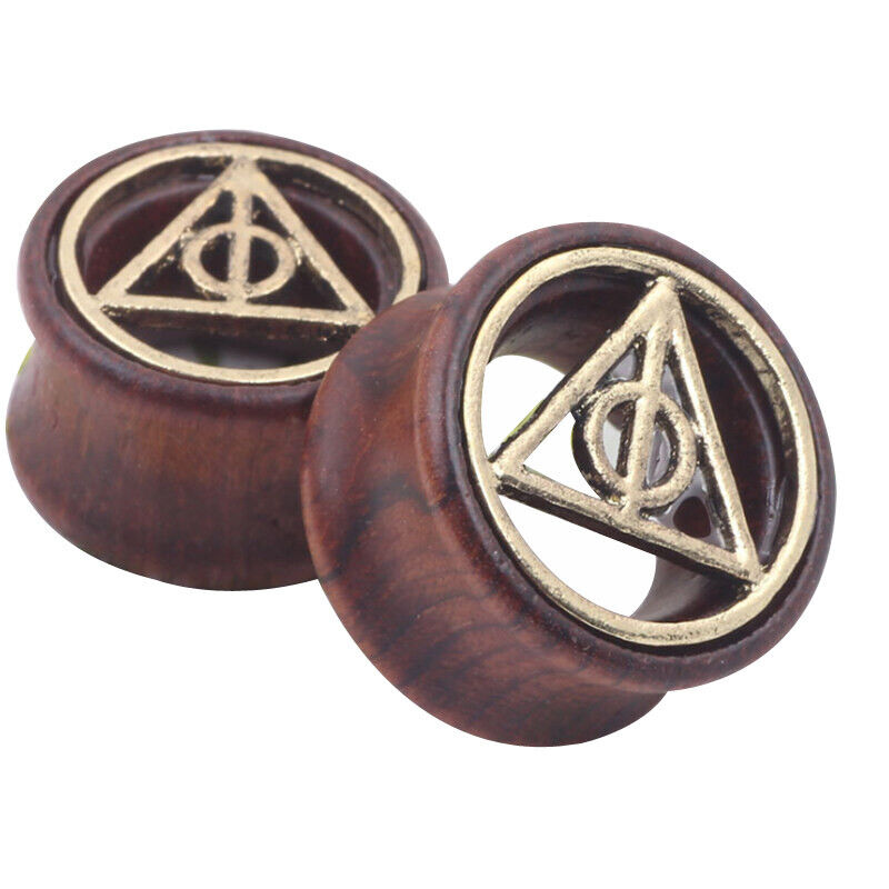 1 Pair Hollow Wood LOGO Double Saddle Ear Plug Flesh Tunnel Stretcher Expander