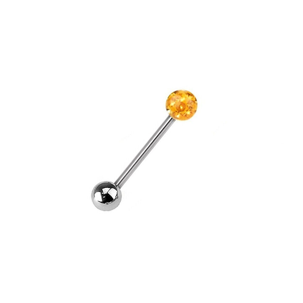 Surgical Steel Coated Crystal Ball Barbell Bar Tongue Ring Nipple Piercing
