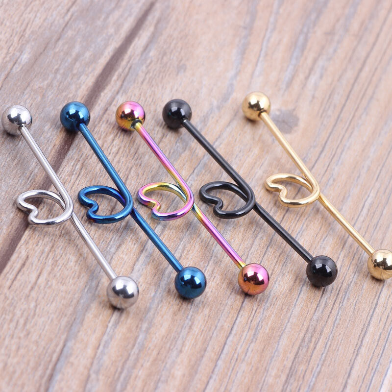 5 Colour - Surgical Steel Love Industrial Bar Scaffold Ear Barbell Piercing