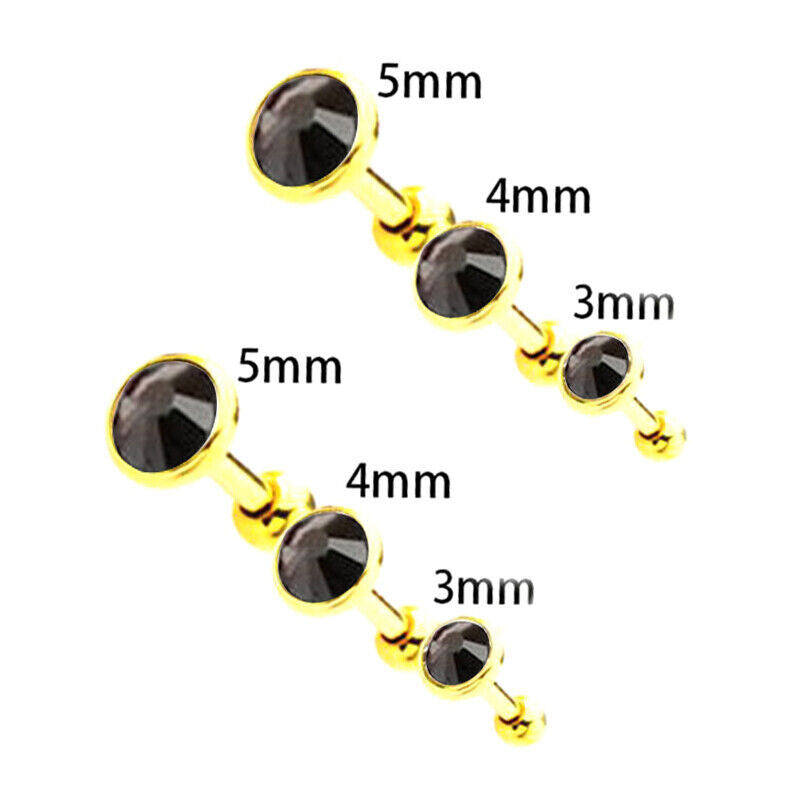 6pcs Flat Gem Multicolour Cartilage Upper Ear Stud Set Tragus Helix Top Piercing