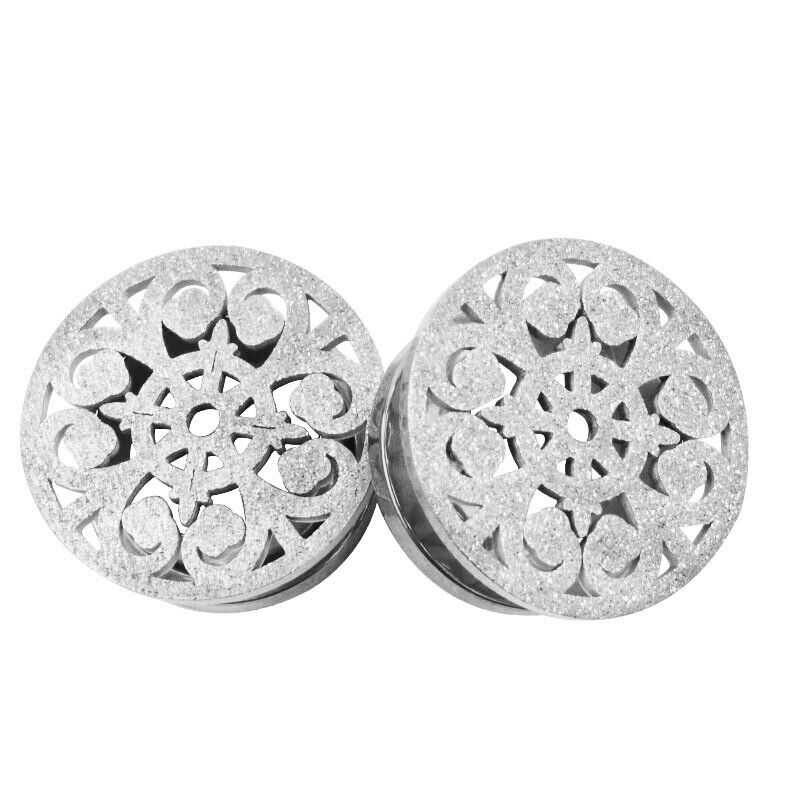 2X Steel Flesh Tunnel Frosted Flower Tree Ear Plug Stretcher Screw Fit 6mm-16mm