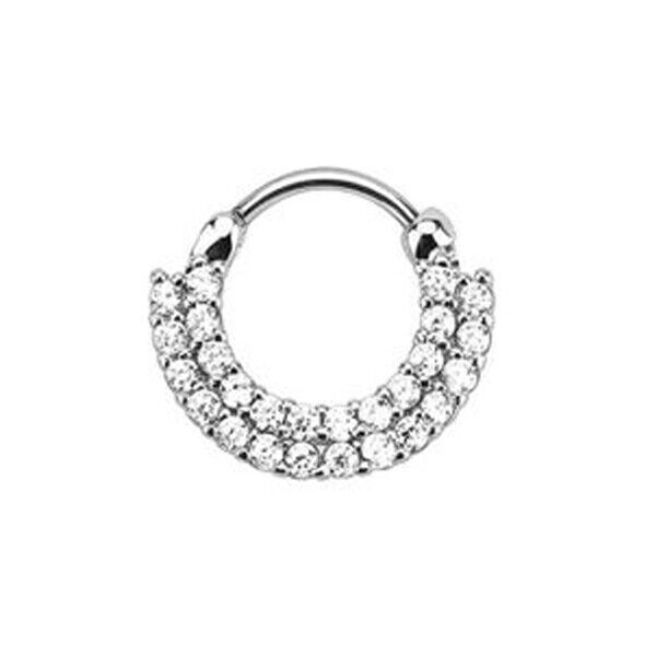 Crystal Zircon Stud Nose Ring Surgical Steel Bar Septum Hanger Clip Piercing 16g