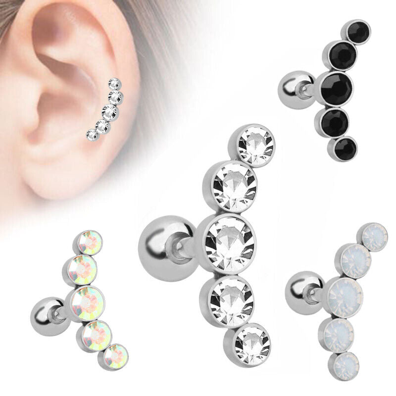 2pc Cartilage Tragus Bar Zircon Stud Earring Piercing Helix Gem Surgical Steel