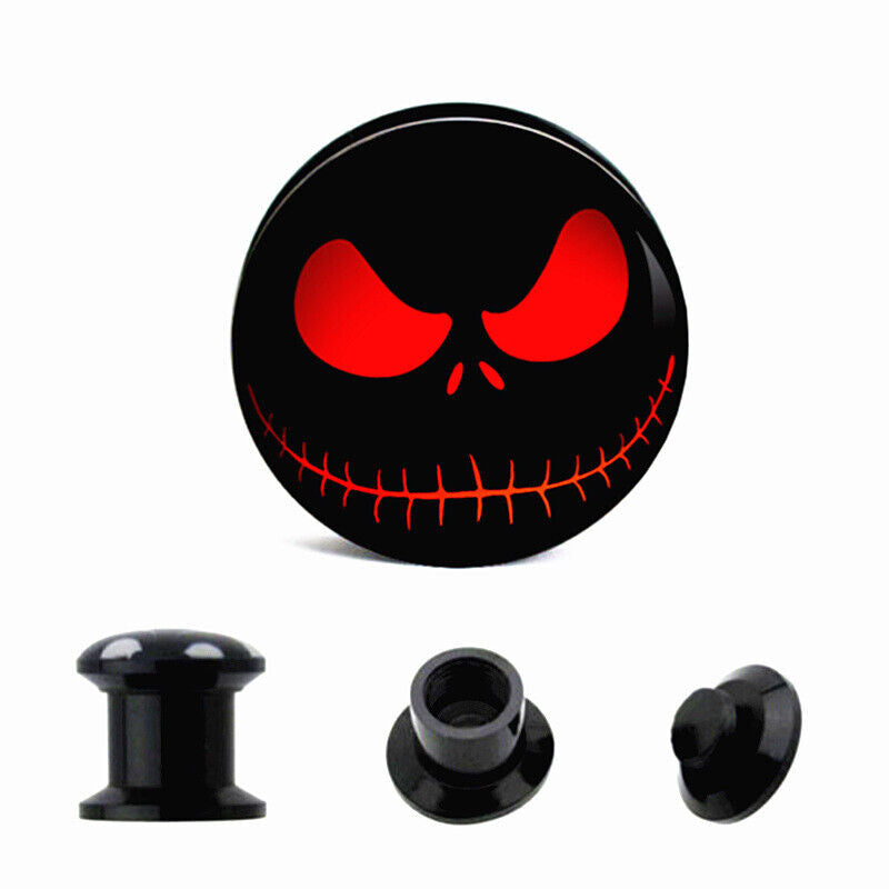 2pc Ghost Eye Skull Head Double Saddle Screw Ear Plug Gauge Flesh Tunnel Taper