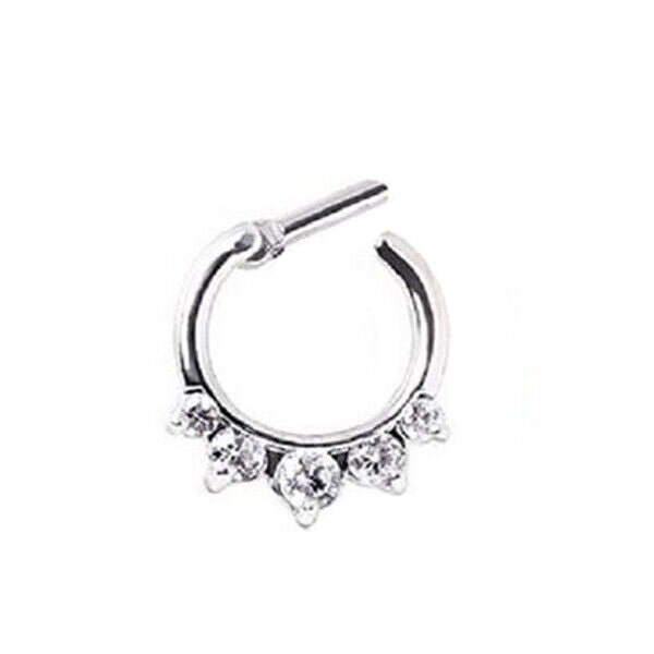 Crystal Zircon Stud Nose Ring Surgical Steel Bar Septum Hanger Clip Piercing 16g