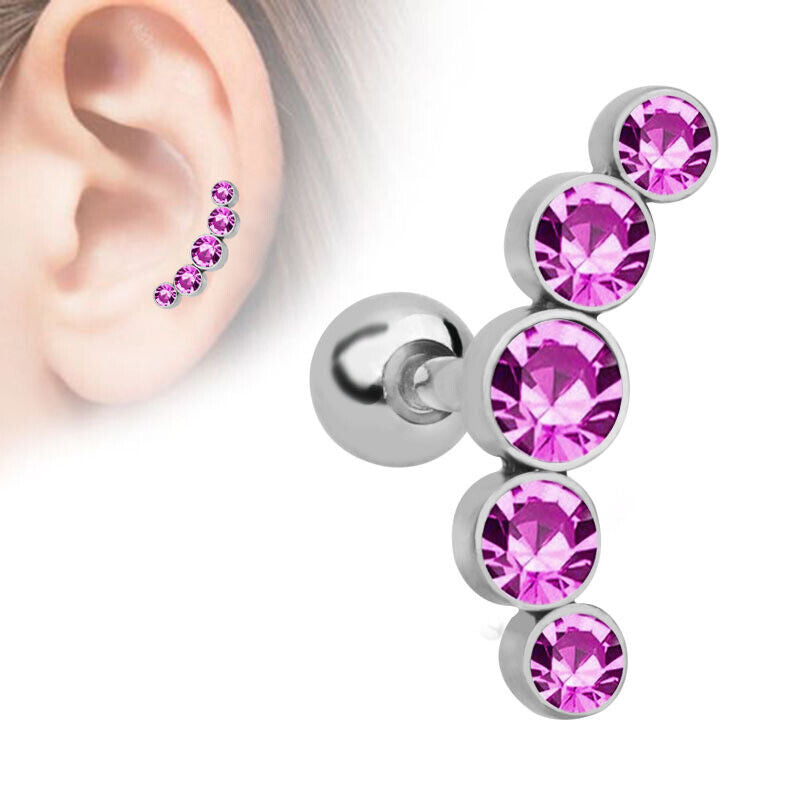 2pc Cartilage Tragus Bar Zircon Stud Earring Piercing Helix Gem Surgical Steel