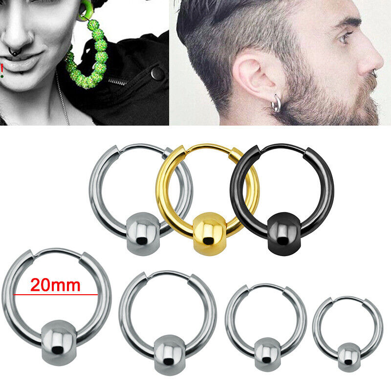 2pc Punk Men Women Ear Tragus Nose Ring 16G Stud Clip Earring Ball Hoop Piercing