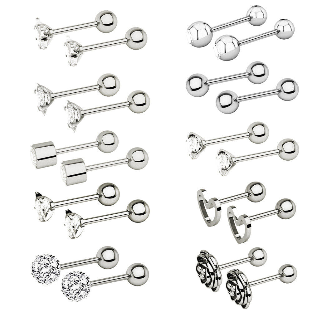 20pc Set Multi Shape Steel Ear Cartilage Zircon Tragus Lip Stud Piercing Earring