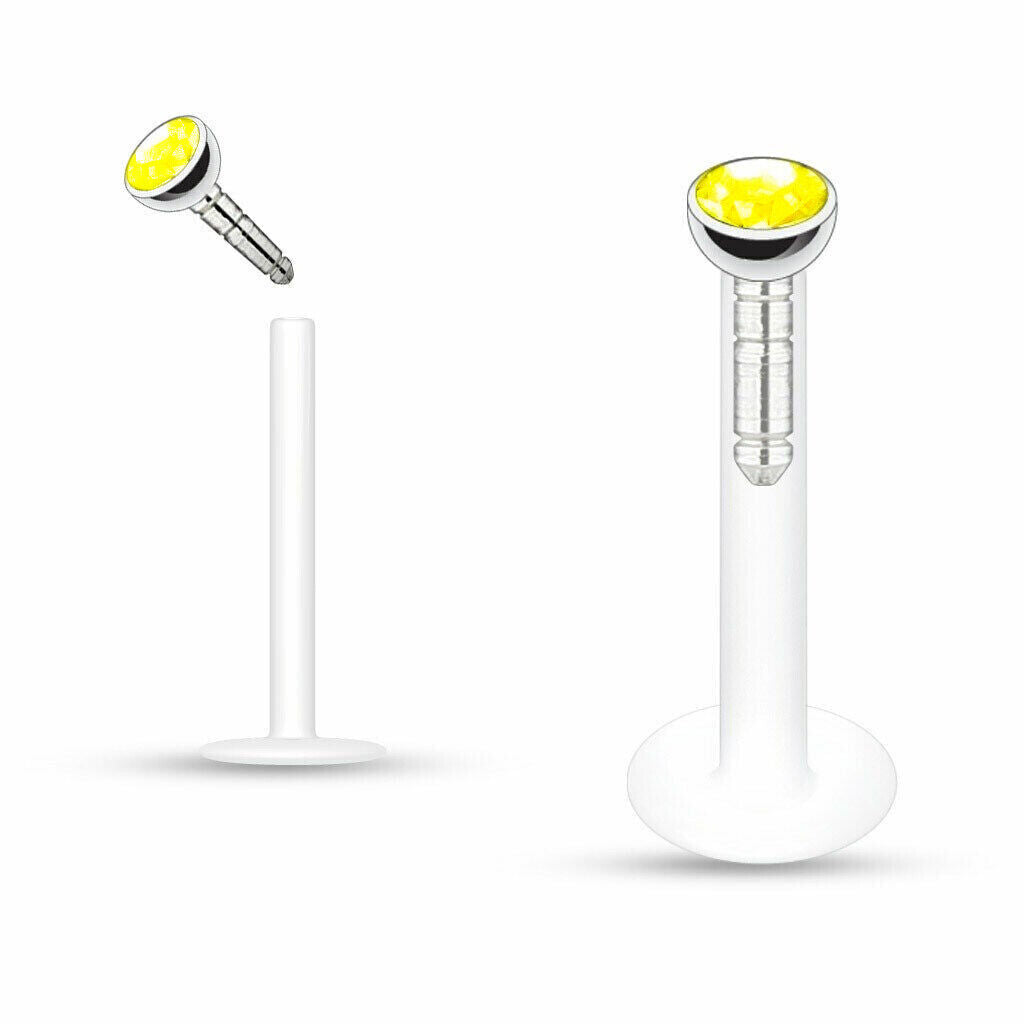 2X Internal Thread Crystal Ball Lip Monroe Labret Tragus 6/8/10mm Bar Piercing