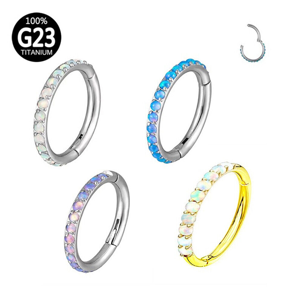 G23 Titanium Steel Multi Opal Nose Ring Hinge Septum Clicker Hoop Ear Piercing