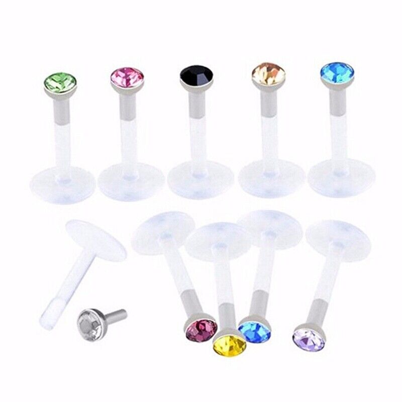 10pc Gem Labret Tragus Cartilage Earring Lip Bar Stud Helix Ear Body Piercing