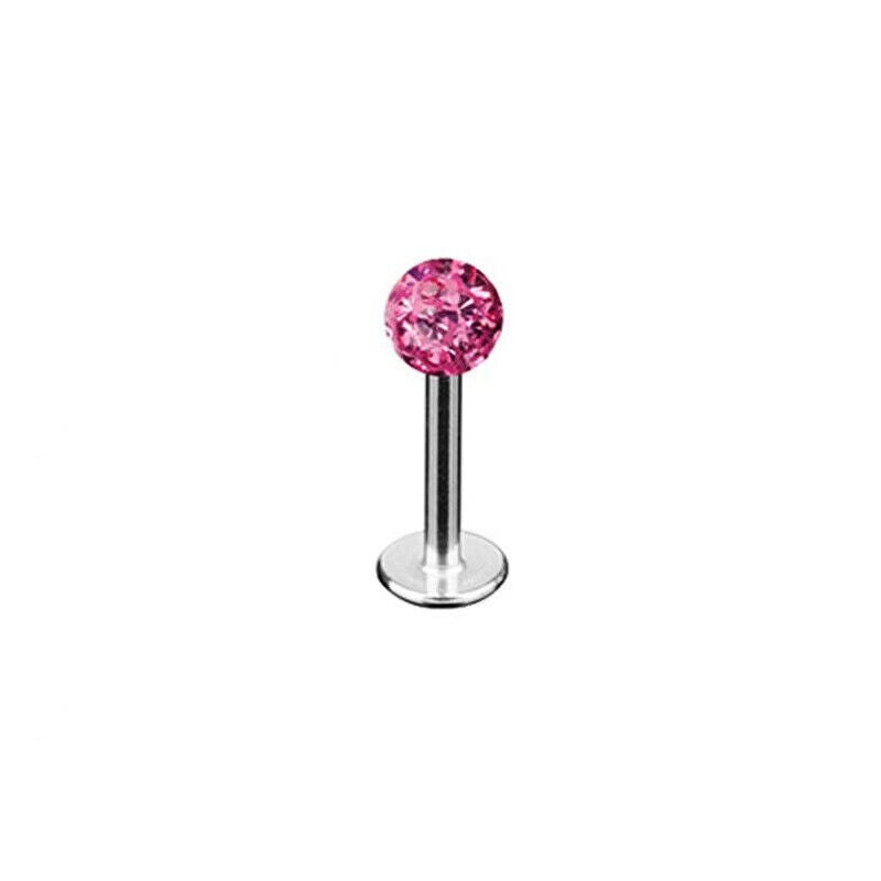 16G MULTI Coated CRYSTAL Monroe Lip Stud LABRET Bar Tragus Steel Piercing