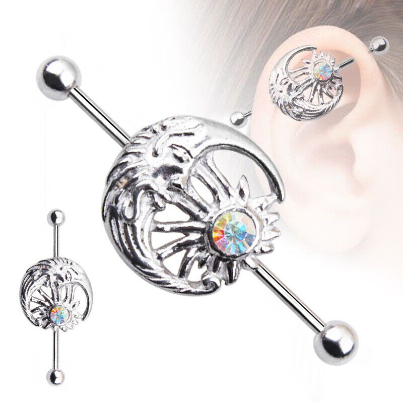 Surgical Steel Industrial Scaffold Bar Gem Opal Turquoise Ear Barbell Piercing A