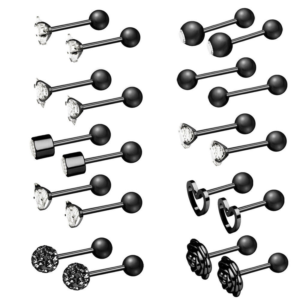 20pc Set Multi Shape Steel Ear Cartilage Zircon Tragus Lip Stud Piercing Earring