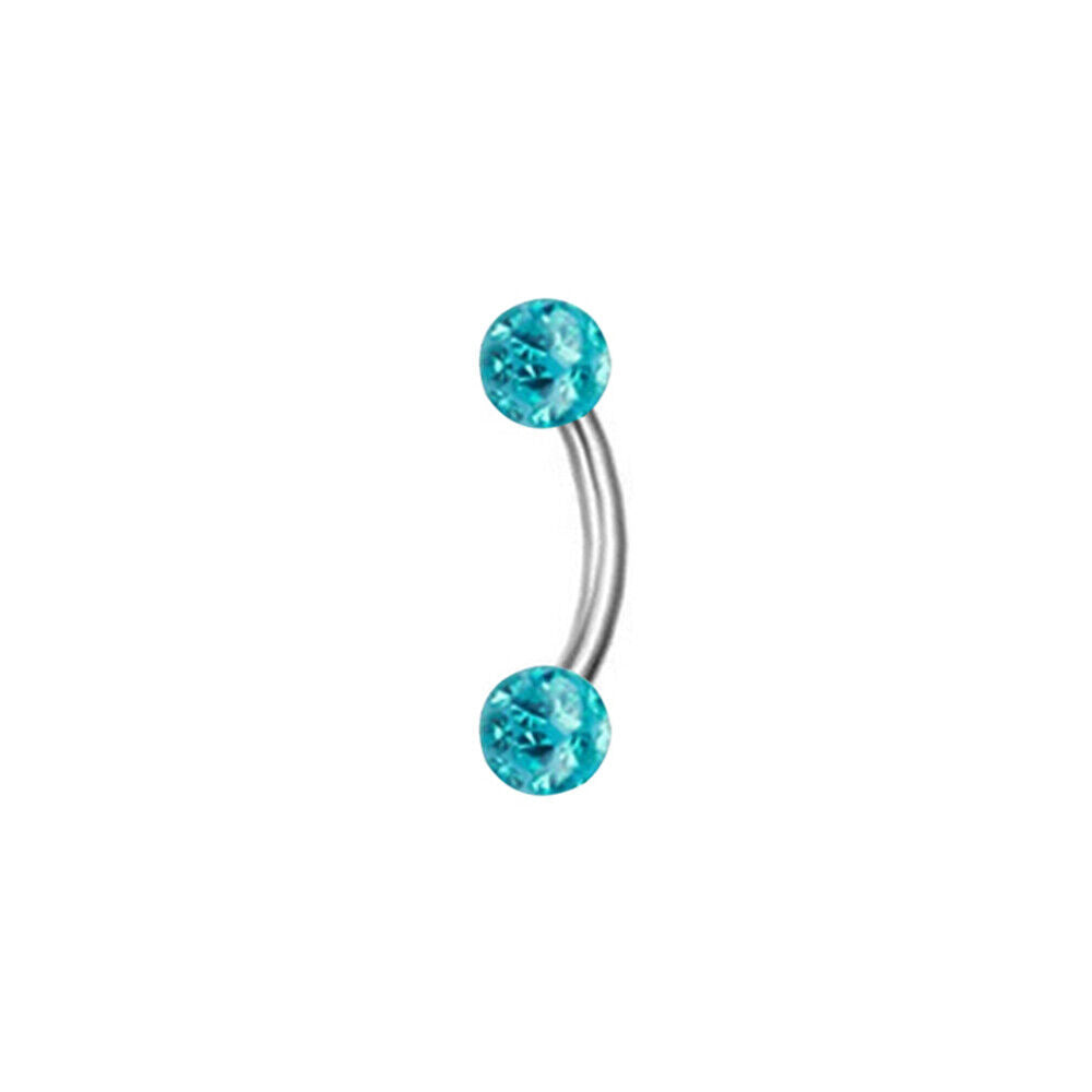 2pc 6/8/10/12mm Bar Coated Crystal Ball Barbell Curved Eyebrow Ring Ear Piercing