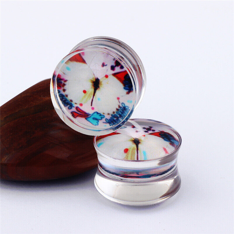 Pair Acrylic Flesh Tunnel Ear Plug Stretcher Double Saddle Flared Gauge Expander