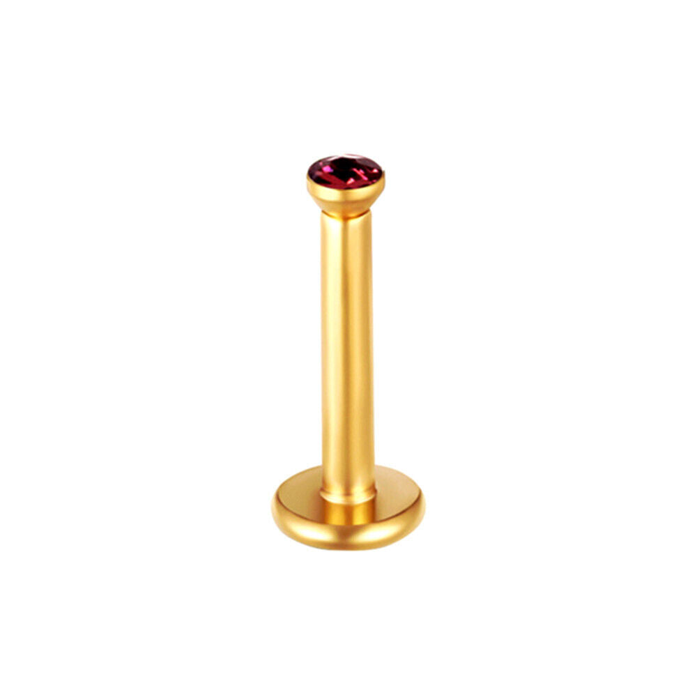 2X Gold Internal Thread Labret Monroe Tragus Cartilage Piercing Lip Ear Gem Ring