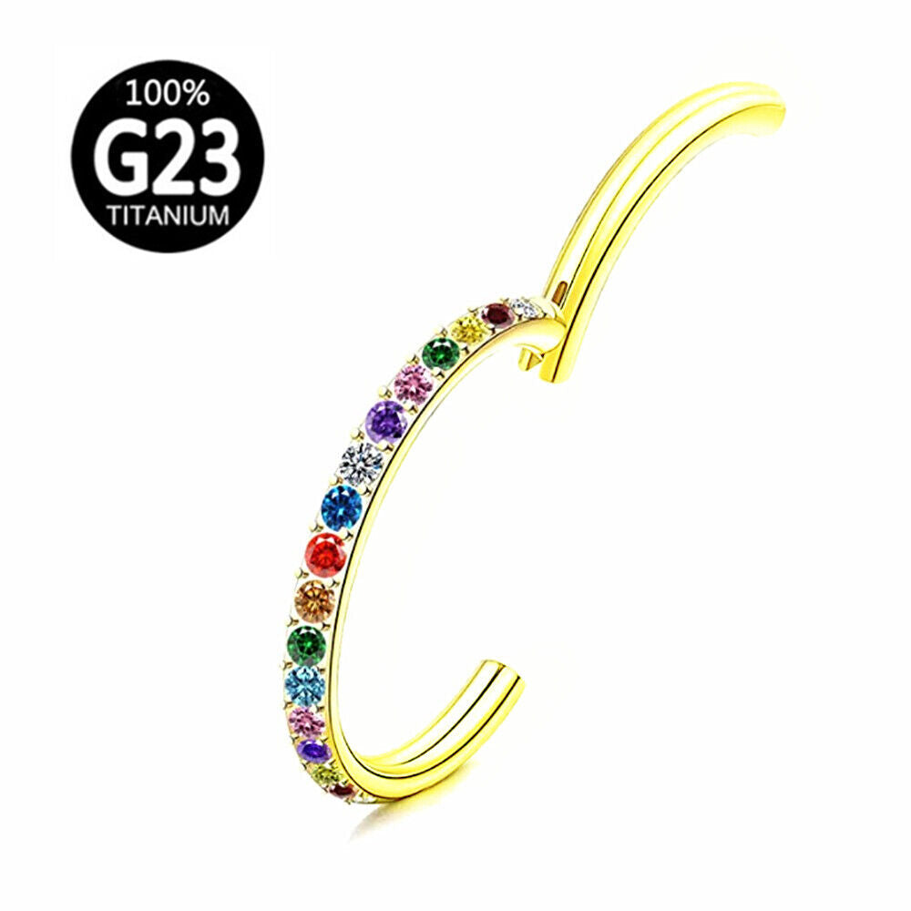 G23 Titanium Steel Multi-colour Zircon Nose Ring Hinge Septum Hoop Ear Piercing