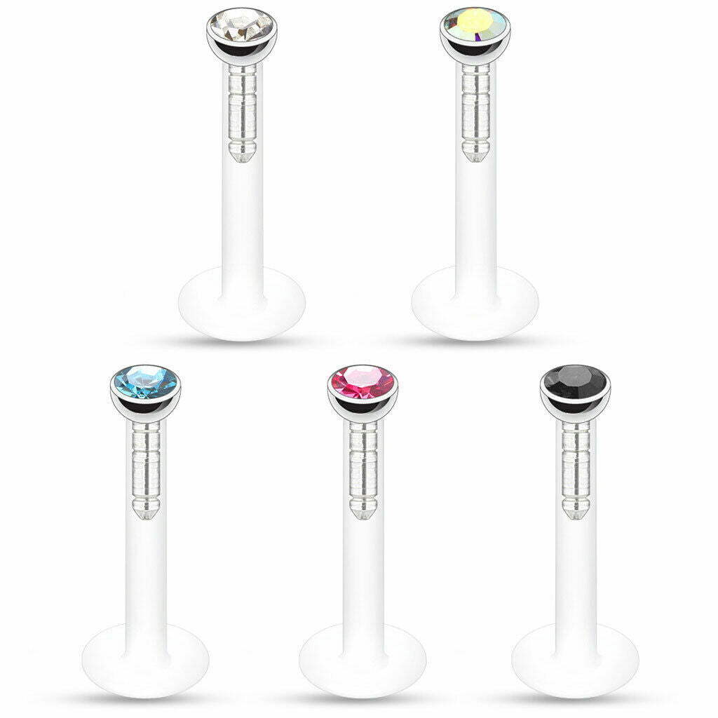 2X Internal Thread Crystal Ball Lip Monroe Labret Tragus 6/8/10mm Bar Piercing